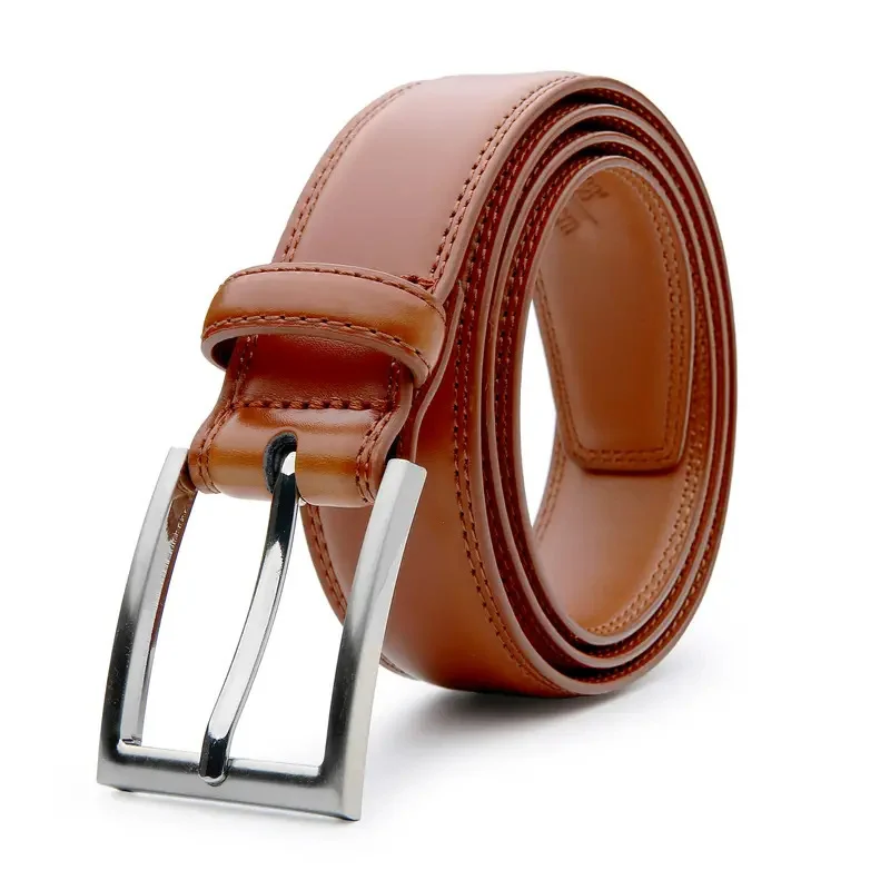 Ceinture pour homme en cuir véritable – Boucle à ardillon en alliage 1 Ceinture en cuir véritable pour homme avec boucle à ardillon, couleur marron, parfaite pour un look élégant