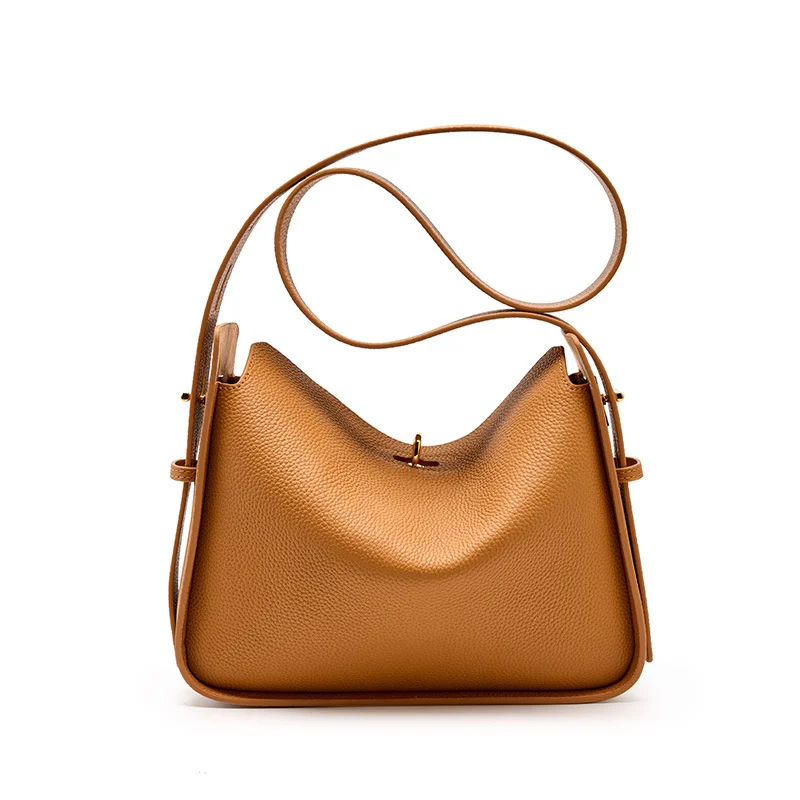 Sac à main en cuir marron avec double poignée pour femmes