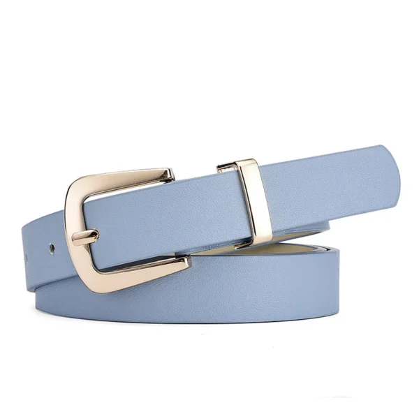 Accessoire bleu de mode pour femme, ceinture en PU avec boucle dorée et couleurs pastel