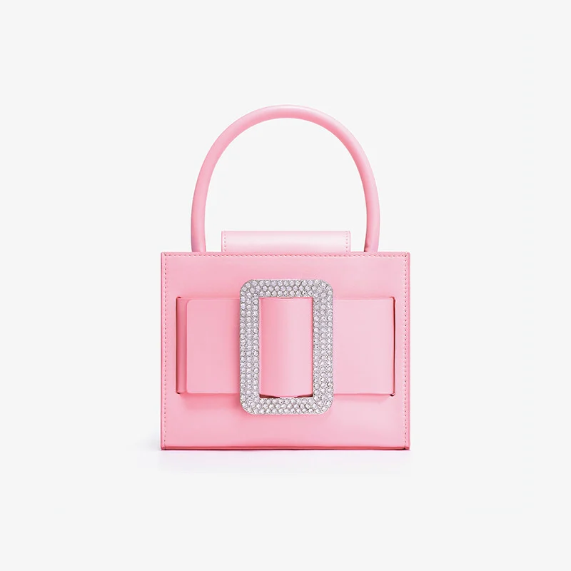 Mini sac carré rose élégant pour femme en cuir véritable