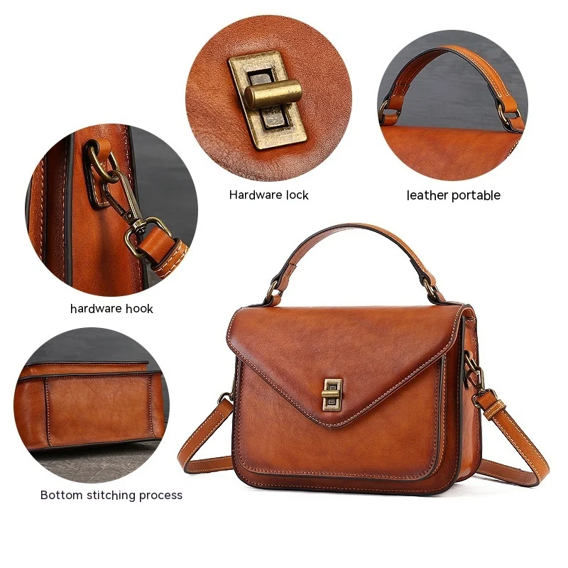 Sac à main en cuir marron fait main Fermeture à boucle vintage en laiton sac cuir