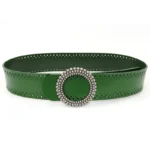 Ceinture verte en cuir pour femme, sans trous et ajustable, idéale pour les robes et les tenues élégantes