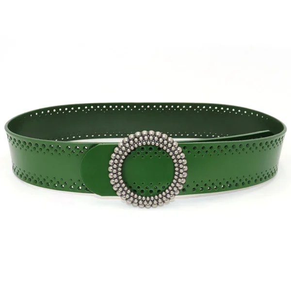 Ceinture verte en cuir pour femme, sans trous et ajustable, idéale pour les robes et les tenues élégantes