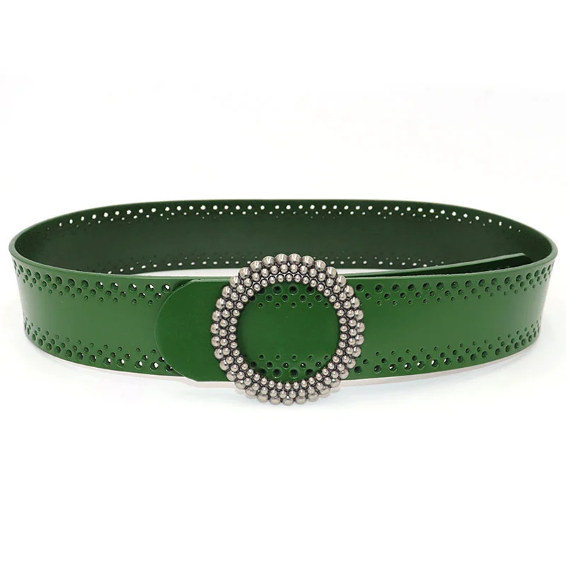 Ceinture verte en cuir pour femme, sans trous et ajustable, idéale pour les robes et les tenues élégantes