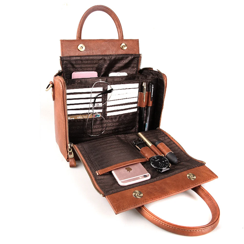 Sac pour documents et ordinateur portable en similicuir marron