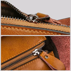 Détails des poches intérieures du sac à main en cuir avec fermeture éclair