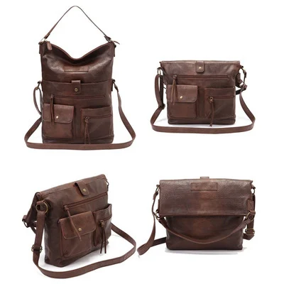 RoyaDong Vintage Big Bags pour femme - Sac à Main et Bandoulière en Cuir Artificiel 4