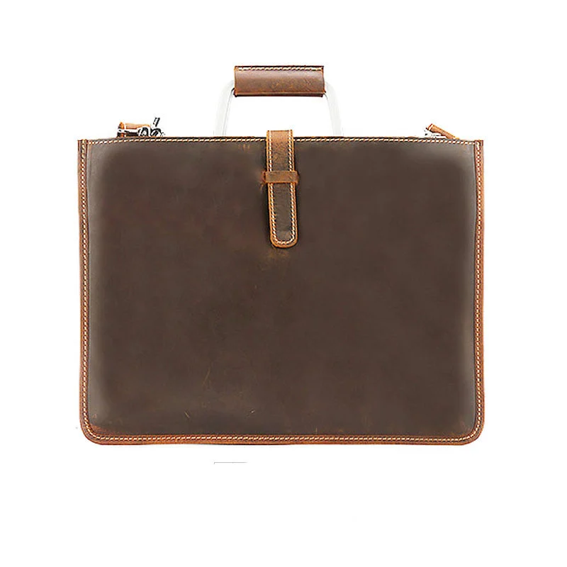 Briefcase Simple en Cuir Véritable - Modèle Rétro Fait Main 8