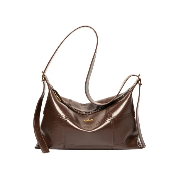 Sac bandoulière en cuir véritable, marron