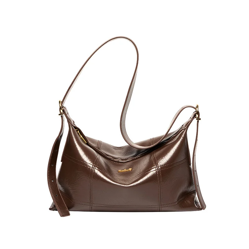 Sac bandoulière en cuir véritable, marron
