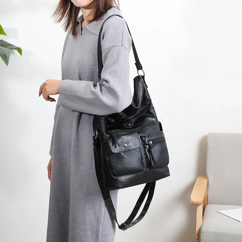 RoyaDong Vintage Big Bags pour femme - Sac à Main et Bandoulière en Cuir Artificiel 7