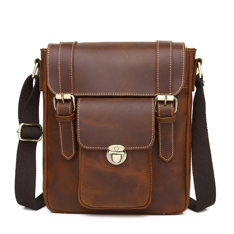 Sac Bandoulière en Cuir Crazy Horse pour Homme - Mode Décontractée 1 Sac bandoulière en cuir Crazy Horse marron avec fermeture éclair