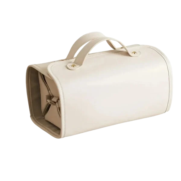 Grande Trousse de Toilette blanche Pliable pour Femme est conçue pour les femmes modernes qui recherchent à la fois style et praticité