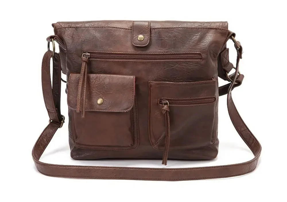 RoyaDong Vintage Big Bags pour femme - Sac à Main et Bandoulière en Cuir Artificiel 1 Sac à main vintage marron en cuir artificiel avec bandoulière ajustable