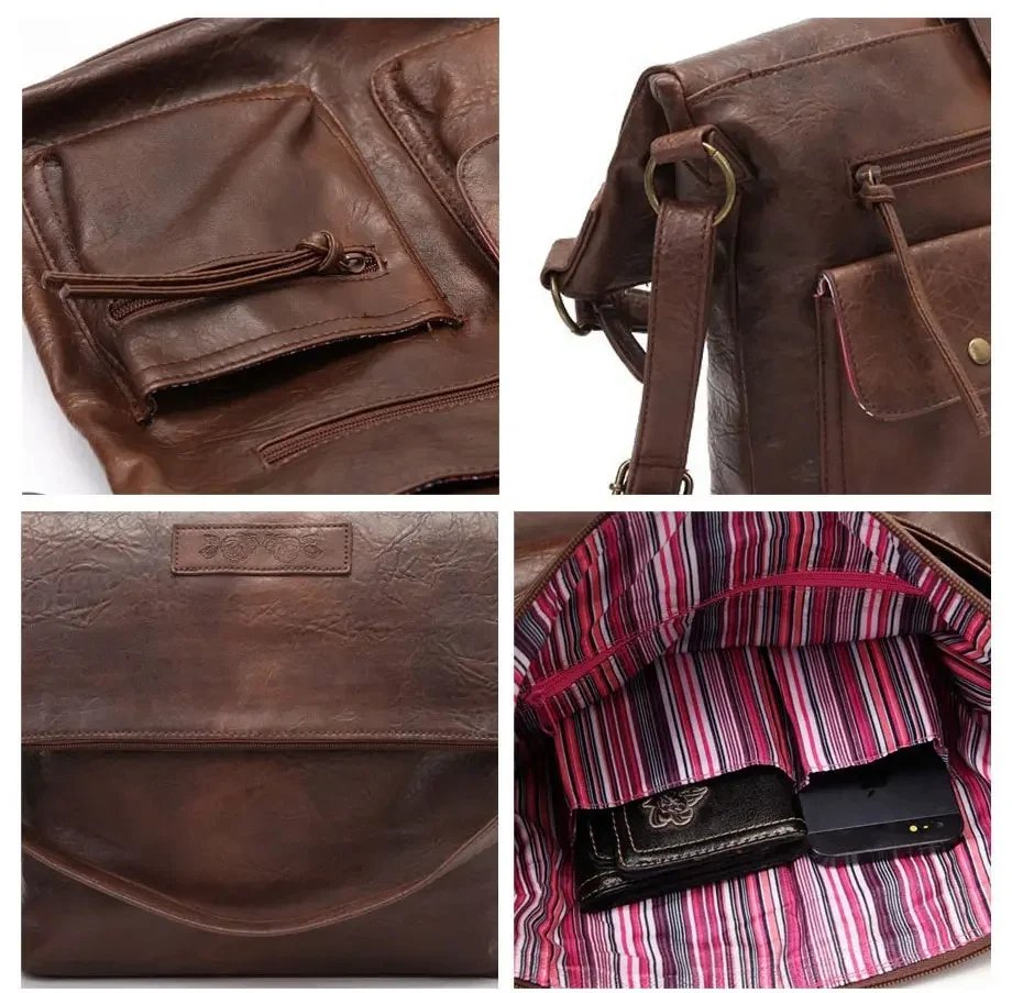 RoyaDong Vintage Big Bags pour femme - Sac à Main et Bandoulière en Cuir Artificiel 6 Sac RoyaDong marron pour femme avec grande capacité pour ordinateur portable