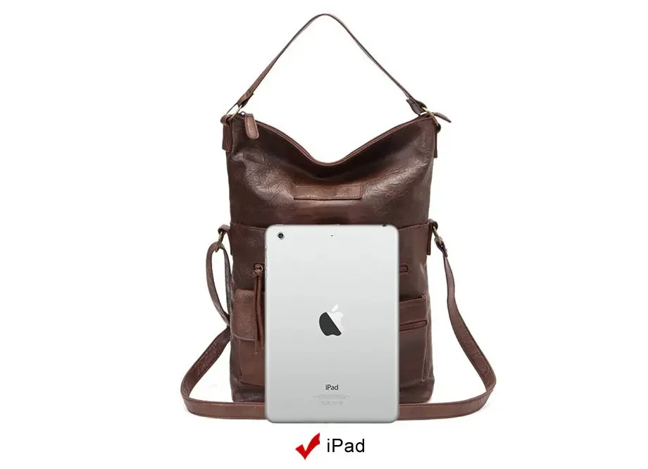 RoyaDong Vintage Big Bags pour femme - Sac à Main et Bandoulière en Cuir Artificiel 5 Sac bandoulière vintage marron pour femme avec poignées souples