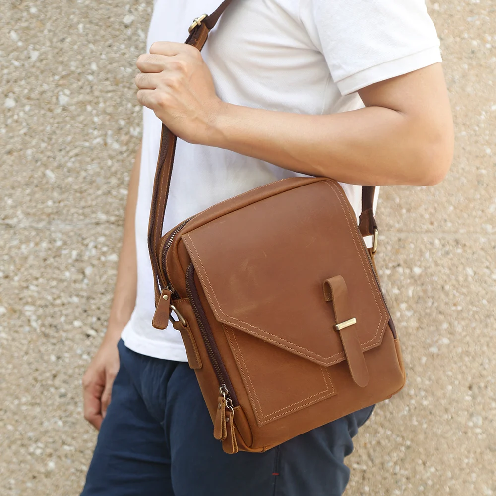 Sac Bandoulière en Cuir Crazy Horse pour Homme - Modèle Rétro
