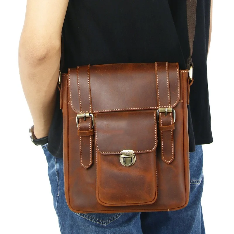 Sac Bandoulière en Cuir Crazy Horse pour Homme - Mode Décontractée 2