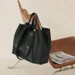 Sac cabas vert en cuir véritable avec grande capacité