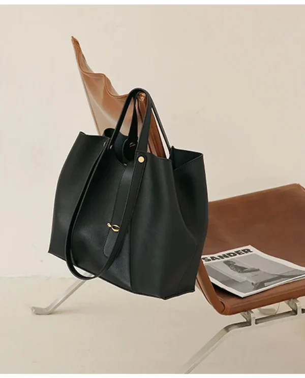 Sac cabas vert en cuir véritable avec grande capacité