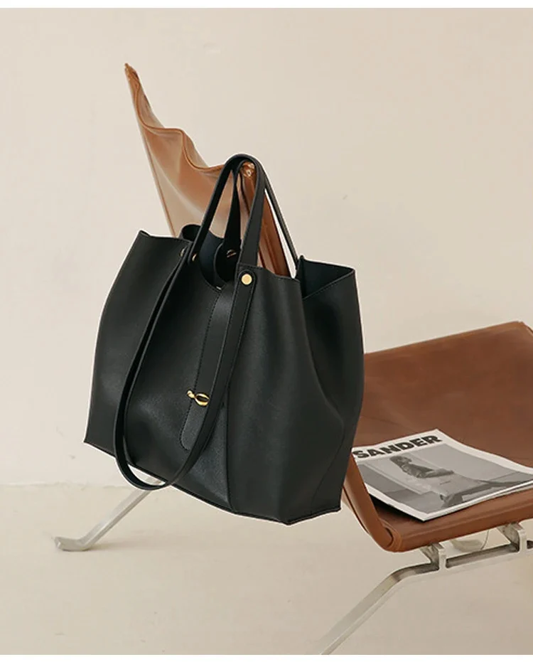 Sac cabas vert en cuir véritable avec grande capacité