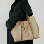 Sac Cabas en Cuir Véritable Grande Capacité pour Femme_porté à l'epaule_beige