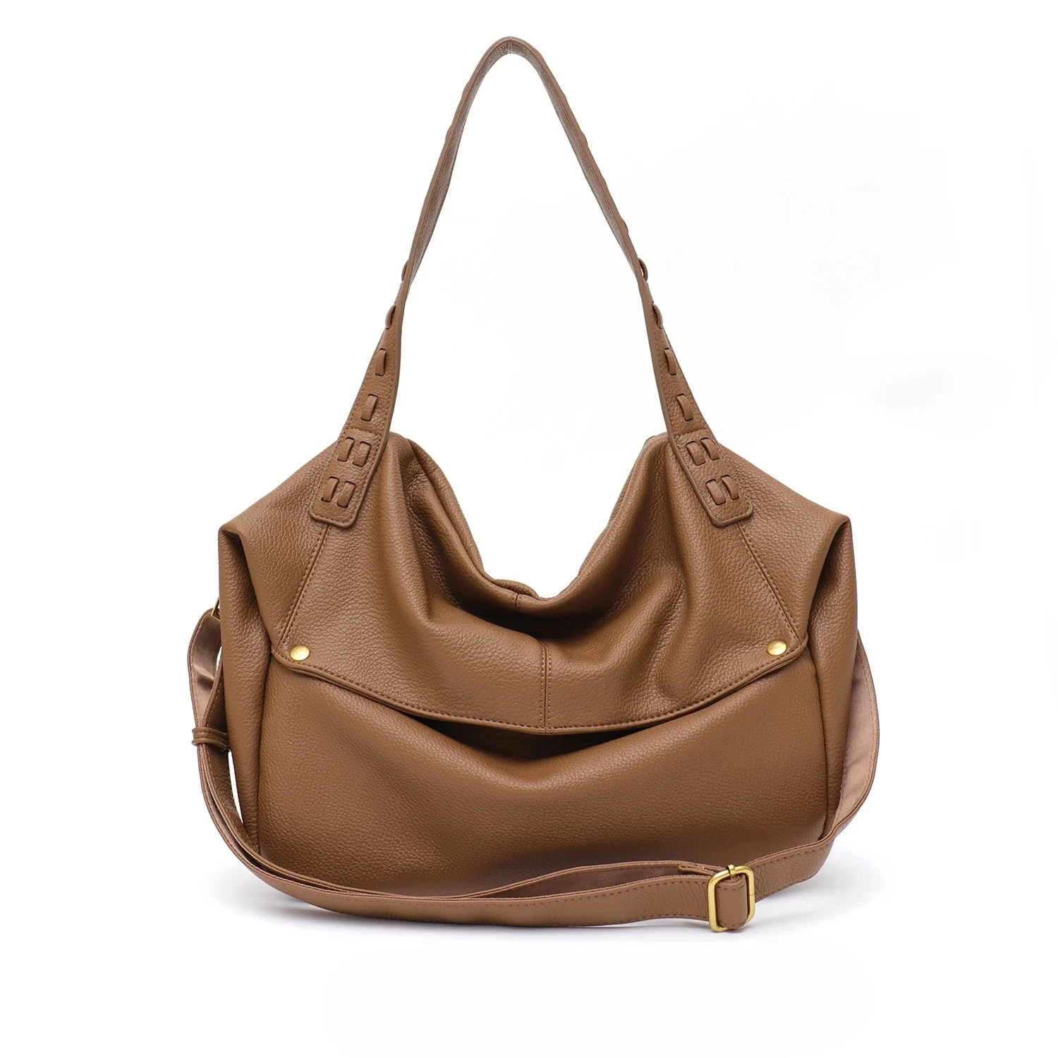 Sac à Bandoulière Grande Capacité en Cuir de Vachette - Modèle Horizontal