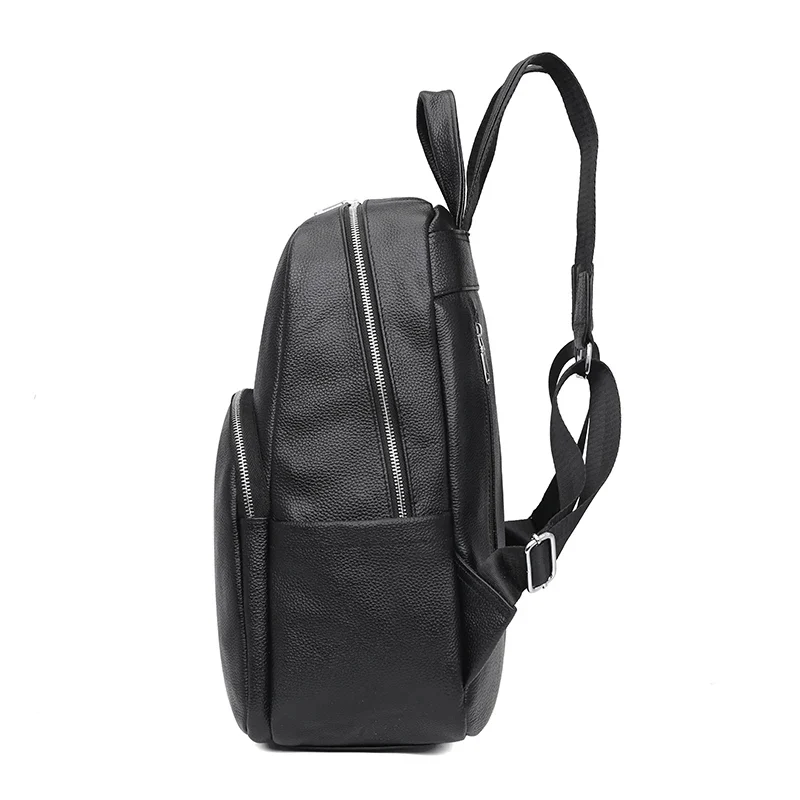 Sac à Dos de Voyage en Cuir Véritable - Élégance et Grande Capacité 9 vue laterale Sac à dos noir tressé avec détails noir et fermeture éclair sur le devant