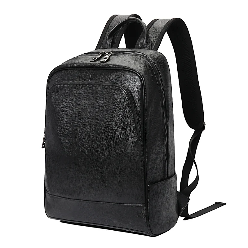 Sac à Dos de Voyage en Cuir Véritable - Élégance et Grande Capacité 1 Sac à dos rétro en cuir noir avec plusieurs poches extérieures_coté droit