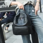 Sac à dos femme haute capacité en cuir noir