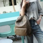 Sac à dos femme haute capacité en cuir gris