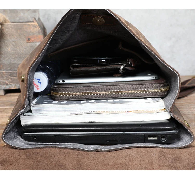 Sac à Dos Rétro en Cuir Véritable - Modèle Simple et Élégant en Cuir de Première Couche 3 Sac à dos rétro en cuir véritable_interieur