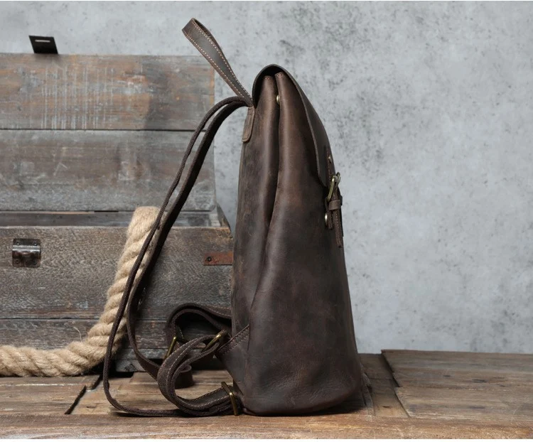 Sac à Dos Rétro en Cuir Véritable - Modèle Simple et Élégant en Cuir de Première Couche 8