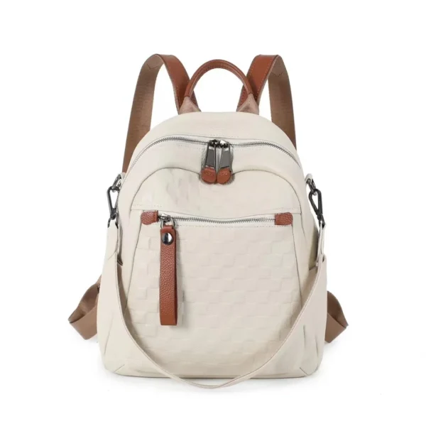Sac à dos en cuir véritable blanc avec motif damier diamant