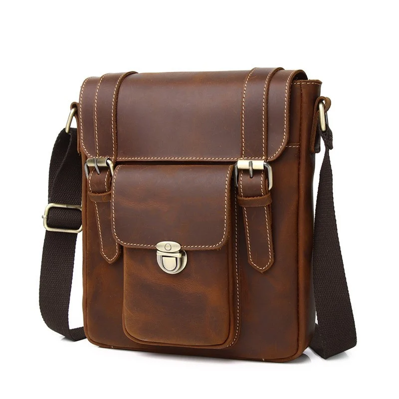 Sac Bandoulière en Cuir Crazy Horse pour Homme - Mode Décontractée 4