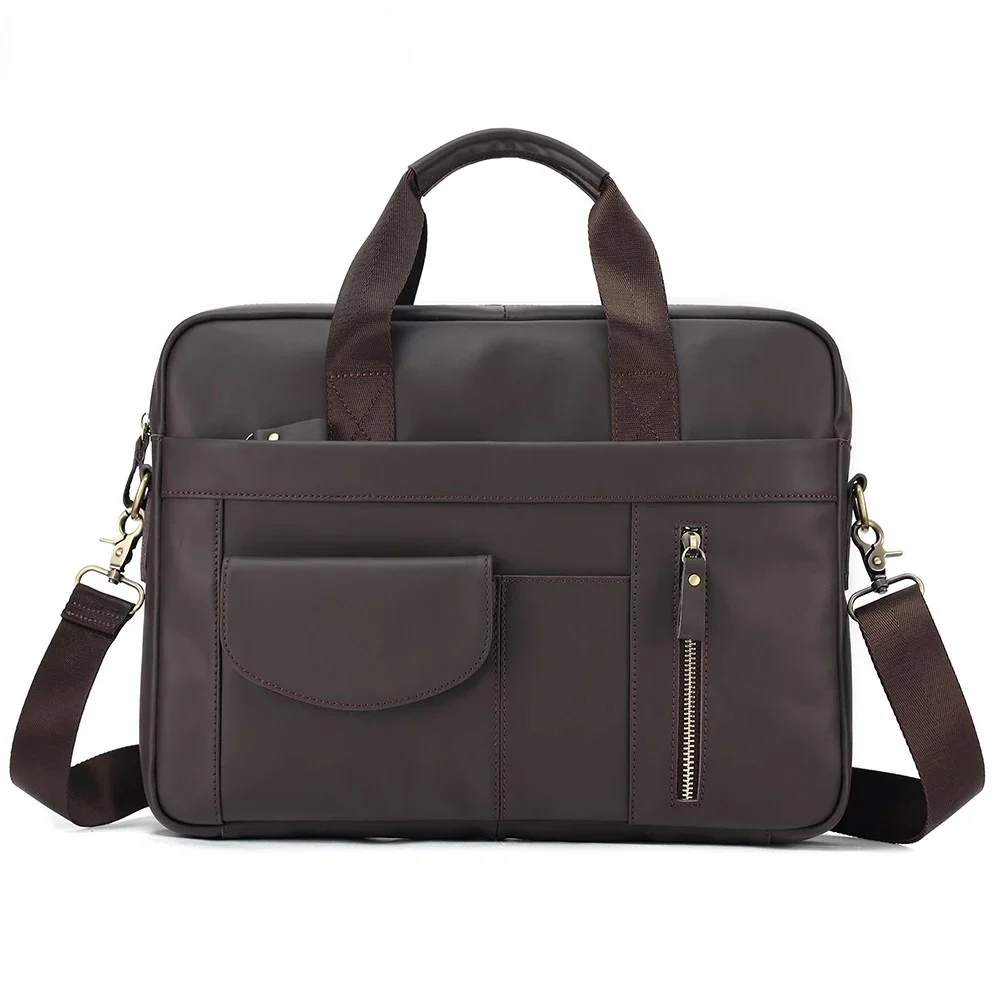 Mallette en Cuir Véritable pour Homme - Modèle Business et Casual 1 Sac business caffé foncé en cuir véritable avec poches multiples