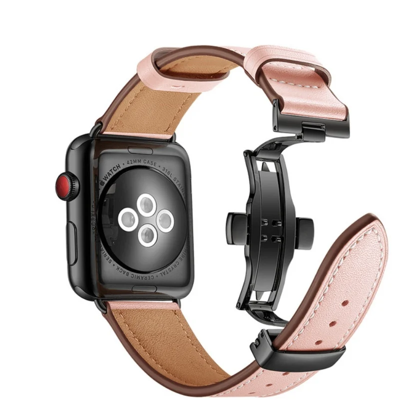 Bracelet Apple Watch en Cuir Véritable avec Boucle Papillon | Luxe et Style 3