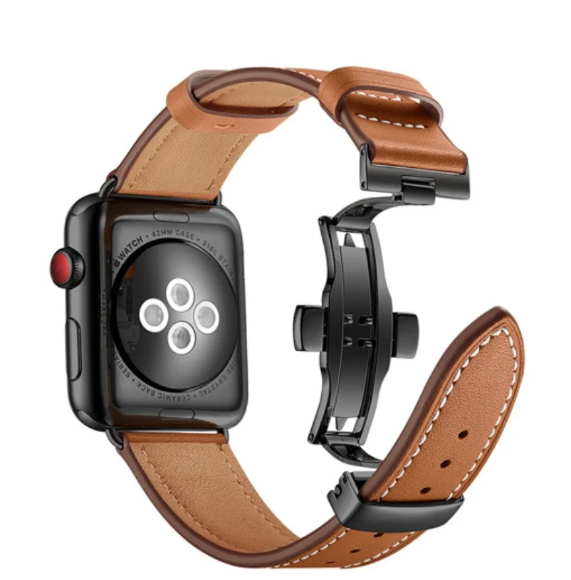 Bracelet Apple Watch en Cuir Véritable avec Boucle Papillon | Luxe et Style 8