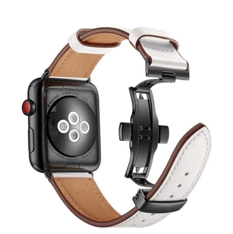 Bracelet Apple Watch en Cuir Véritable avec Boucle Papillon | Luxe et Style 4
