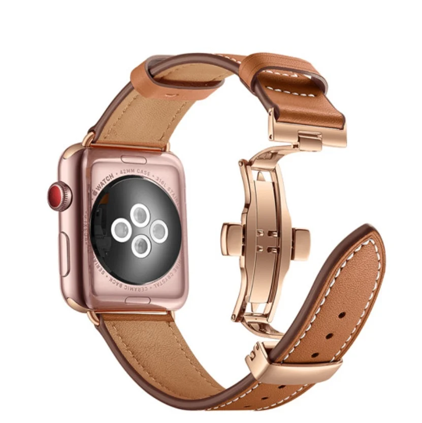 Bracelet Apple Watch en Cuir Véritable avec Boucle Papillon | Luxe et Style 2