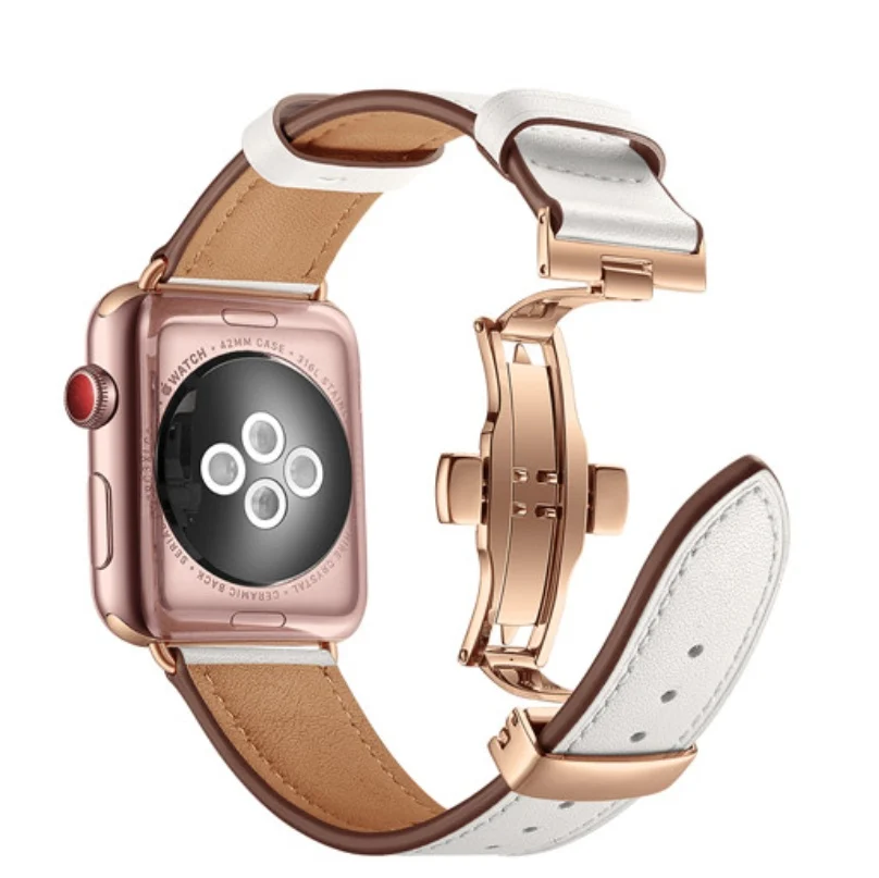 Bracelet Apple Watch en Cuir Véritable avec Boucle Papillon | Luxe et Style 9