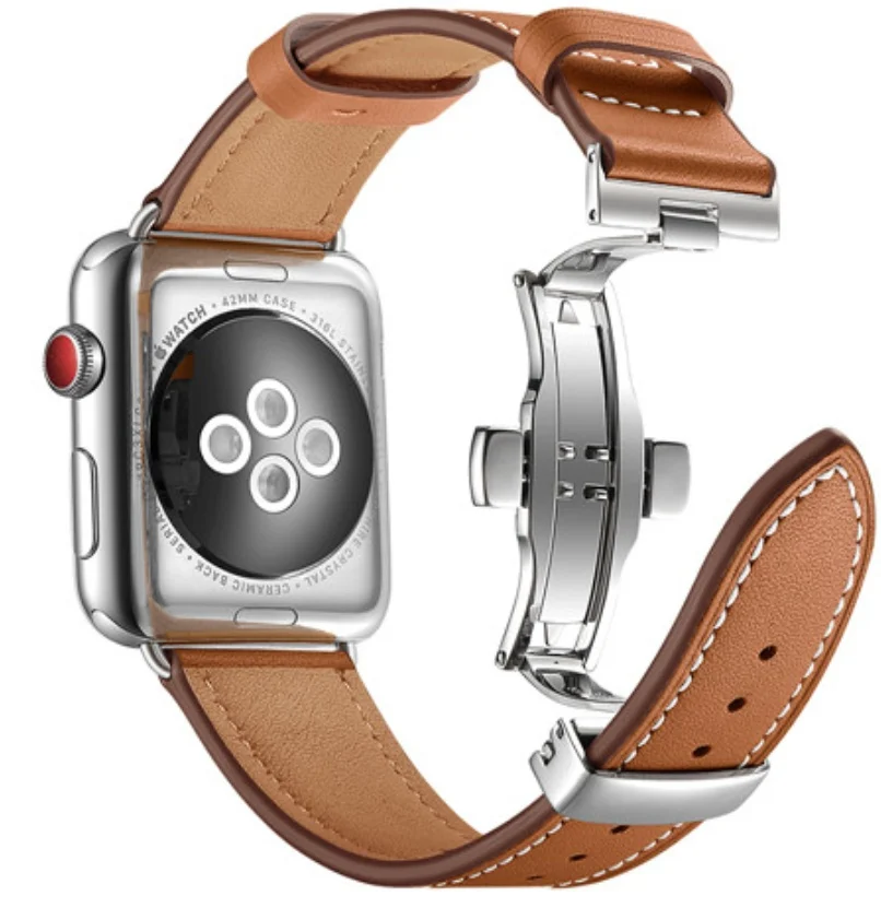Bracelet Apple Watch en Cuir Véritable avec Boucle Papillon | Luxe et Style 10