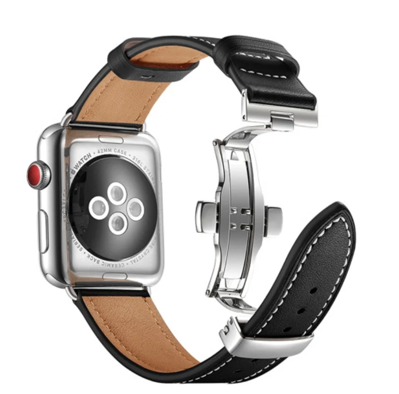 Bracelet Apple Watch en Cuir Véritable avec Boucle Papillon | Luxe et Style 6