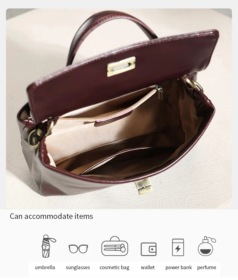 Intérieur organisé du sac à épaule femme haut de gamme avec compartiments