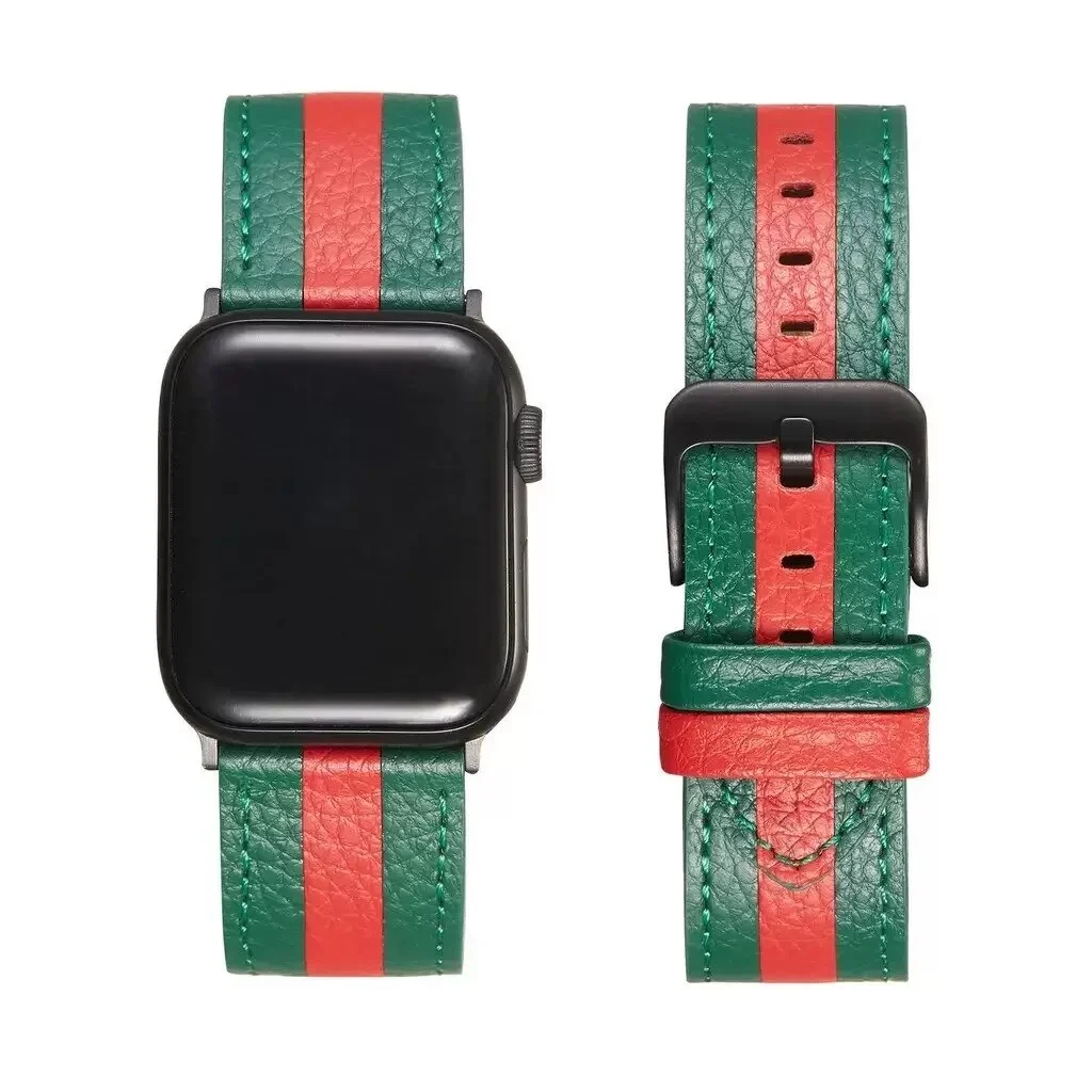 Bracelet Apple Watch Cuir Véritable | Élégance et Confort pour Votre Montre 1 Bracelet Apple Watch cuir_vert_rouge