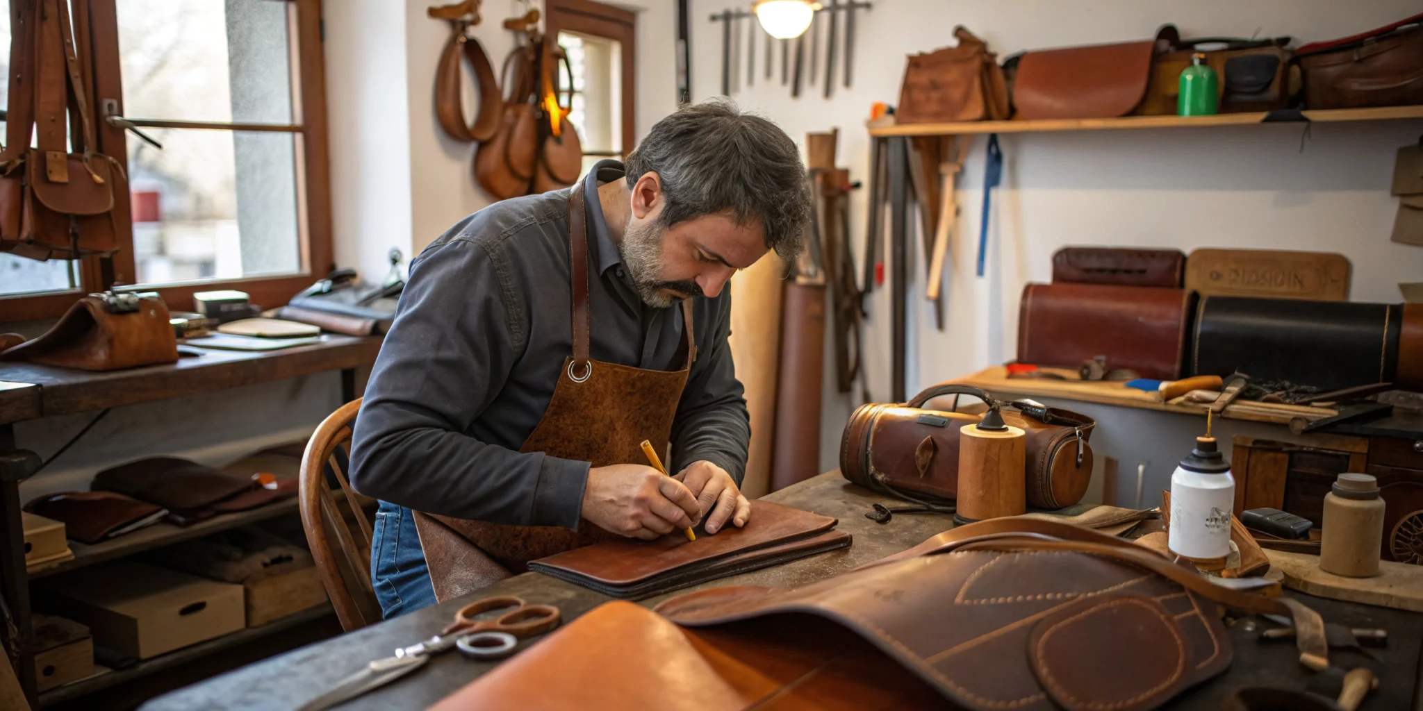 Un Maroquinier En Plein Travail, Dans Un Atelier Traditionnel.artisan Maroquinier.com