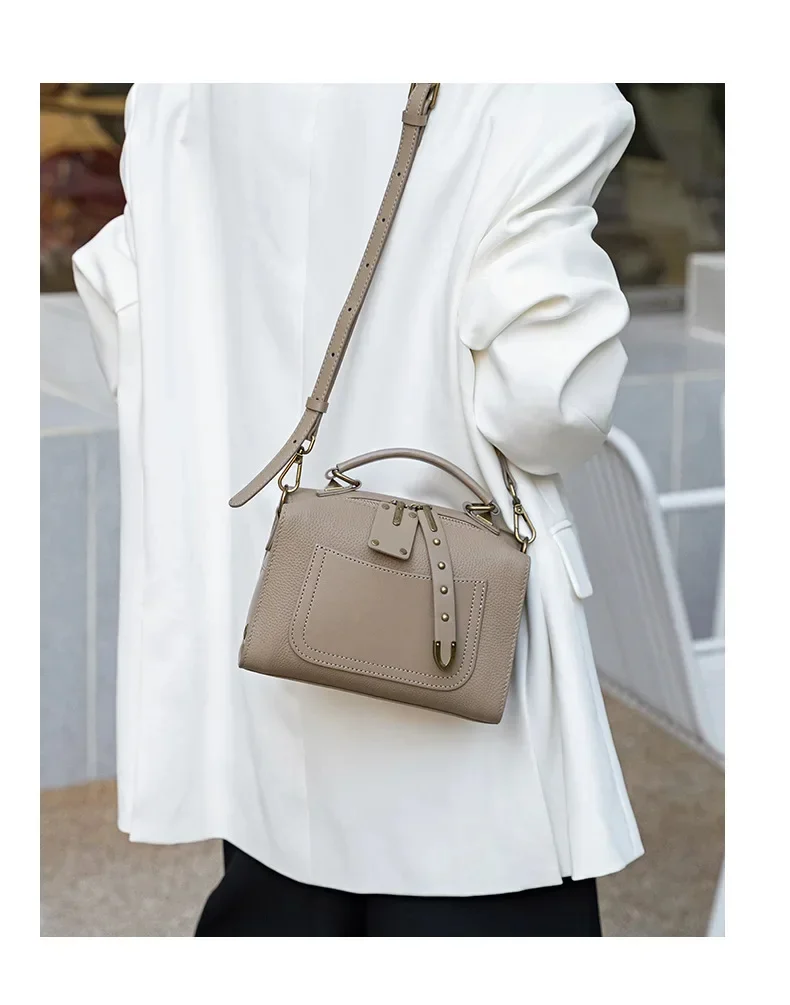 Sac à Bandoulière en Cuir de Vachette – Style Boston Vintage
