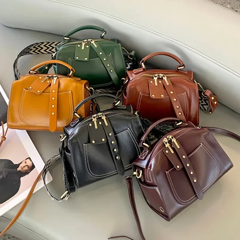 Sac à Bandoulière en Cuir de Vachette – Style Boston Vintage_couleurs