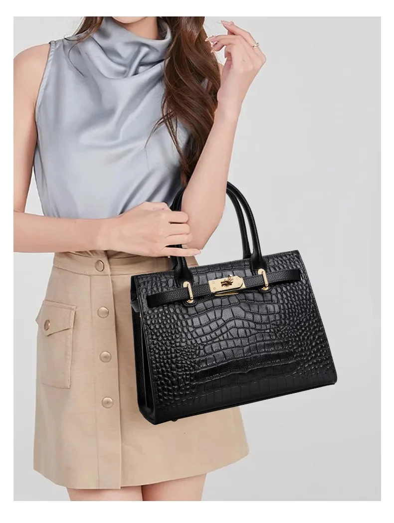 Aidrani – Sac à Main en Cuir Véritable Motif Crocodile