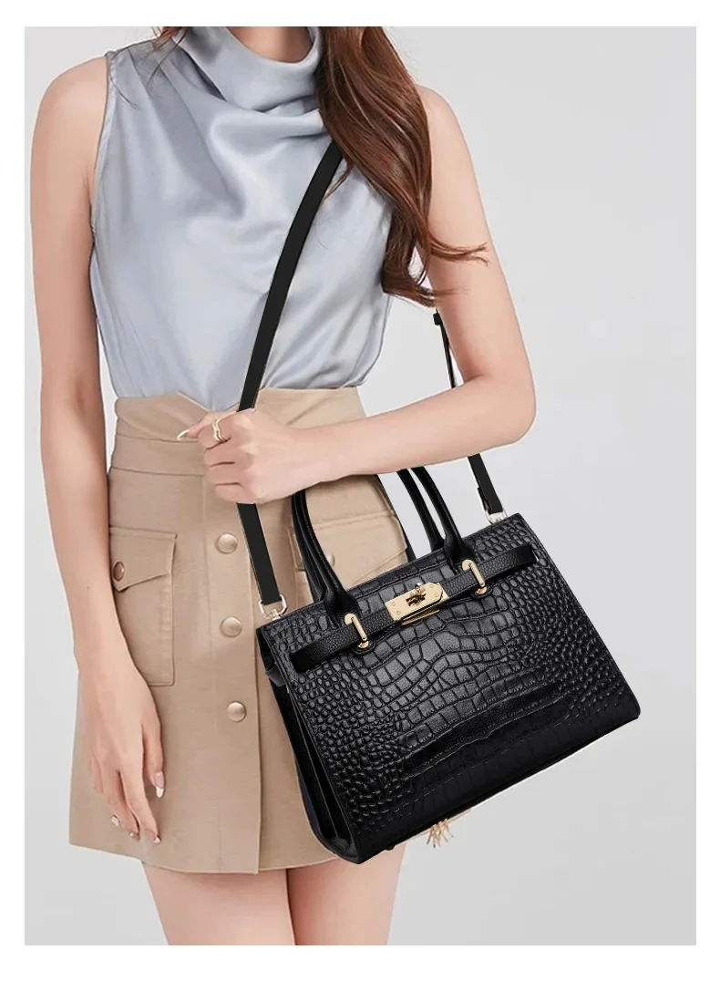 Aidrani – Sac à Main en Cuir Véritable Motif Crocodile
